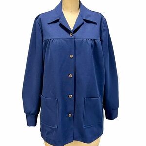 VINTAGE Montgomery Ward shirt jacket button down shacket pockets navy blue 70s‎